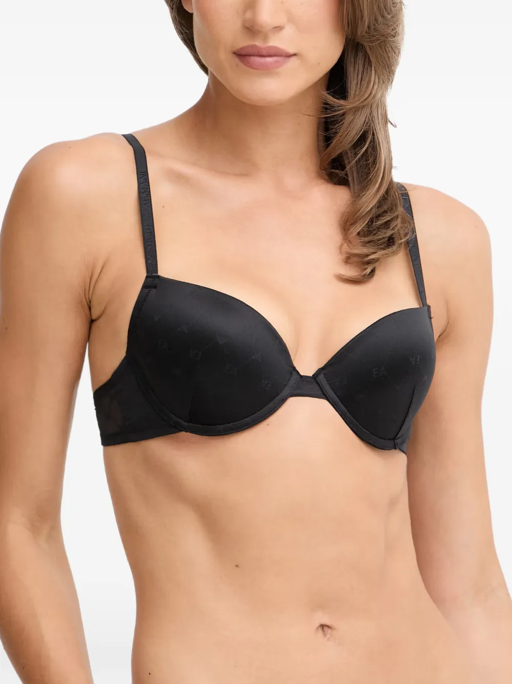 Emporio Armani all-over eagle logo push-up bra in recycled mesh - Nero