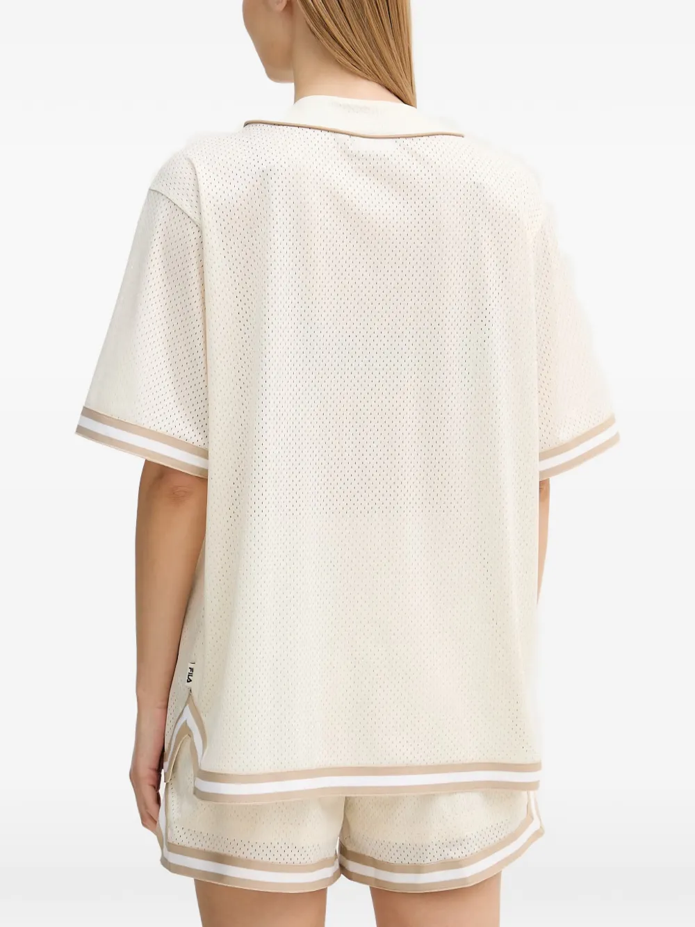 Fila Villanova T-shirt van meshbreisel met logo-print Beige