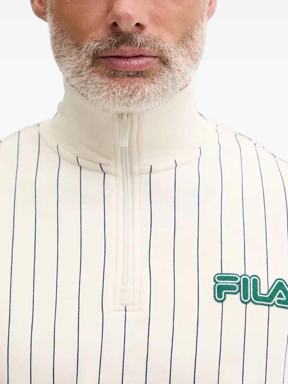 Fila Poloshirt met lange mouwen kwartrits en krijtstreep Wit