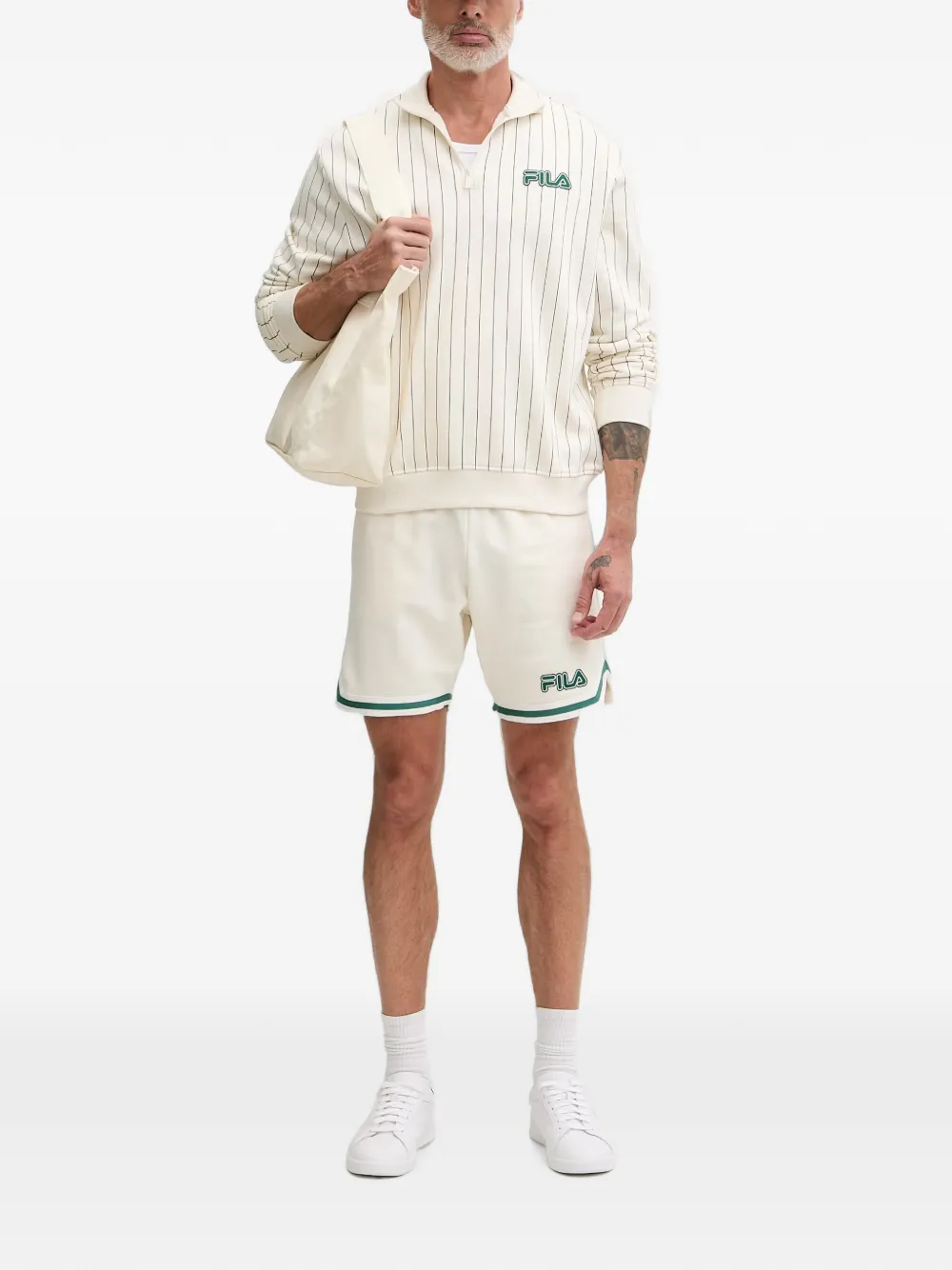 Fila Poloshirt met lange mouwen kwartrits en krijtstreep Wit