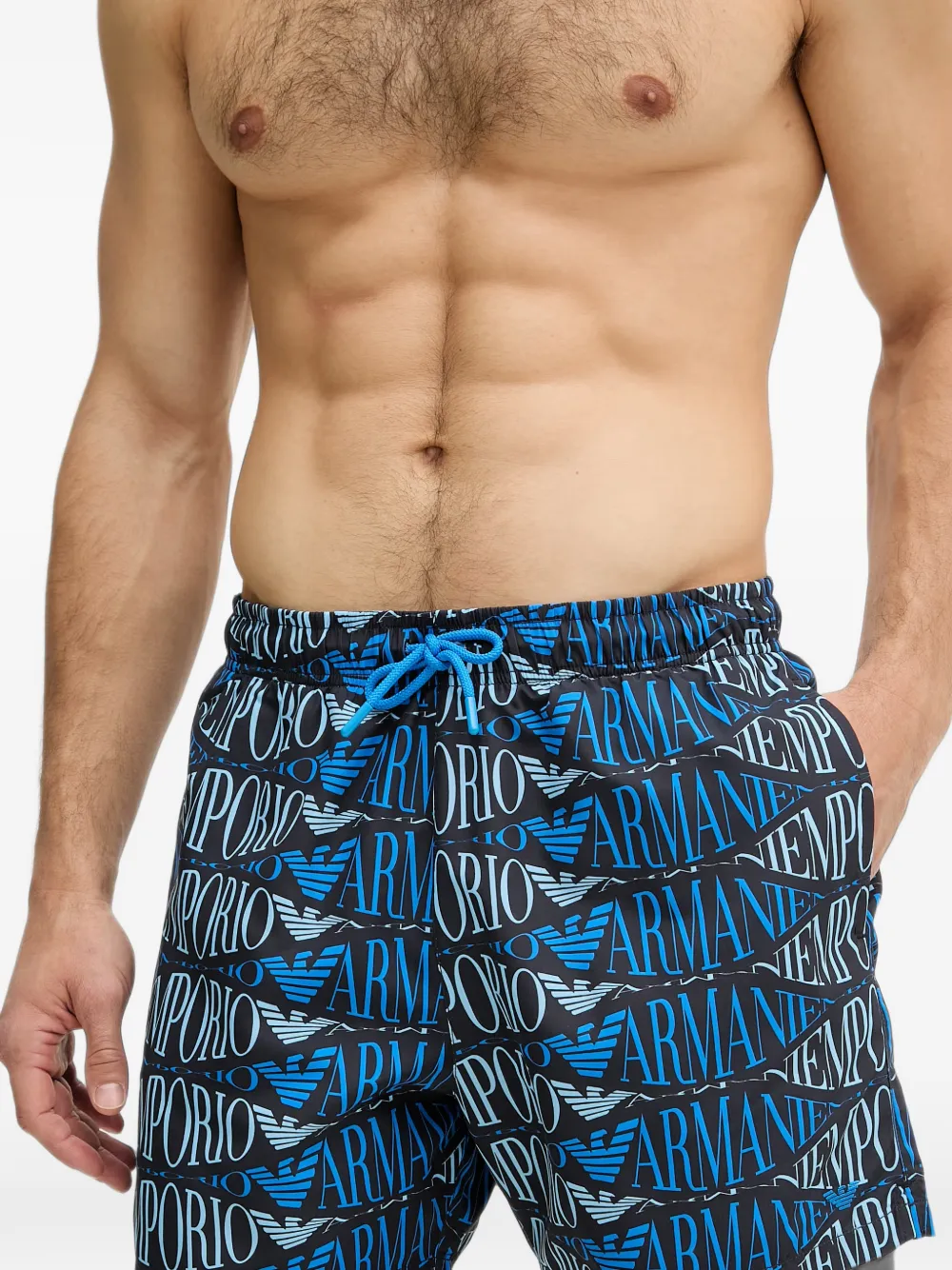 Emporio Armani Zwembroek met logo-print over het geheel Blauw