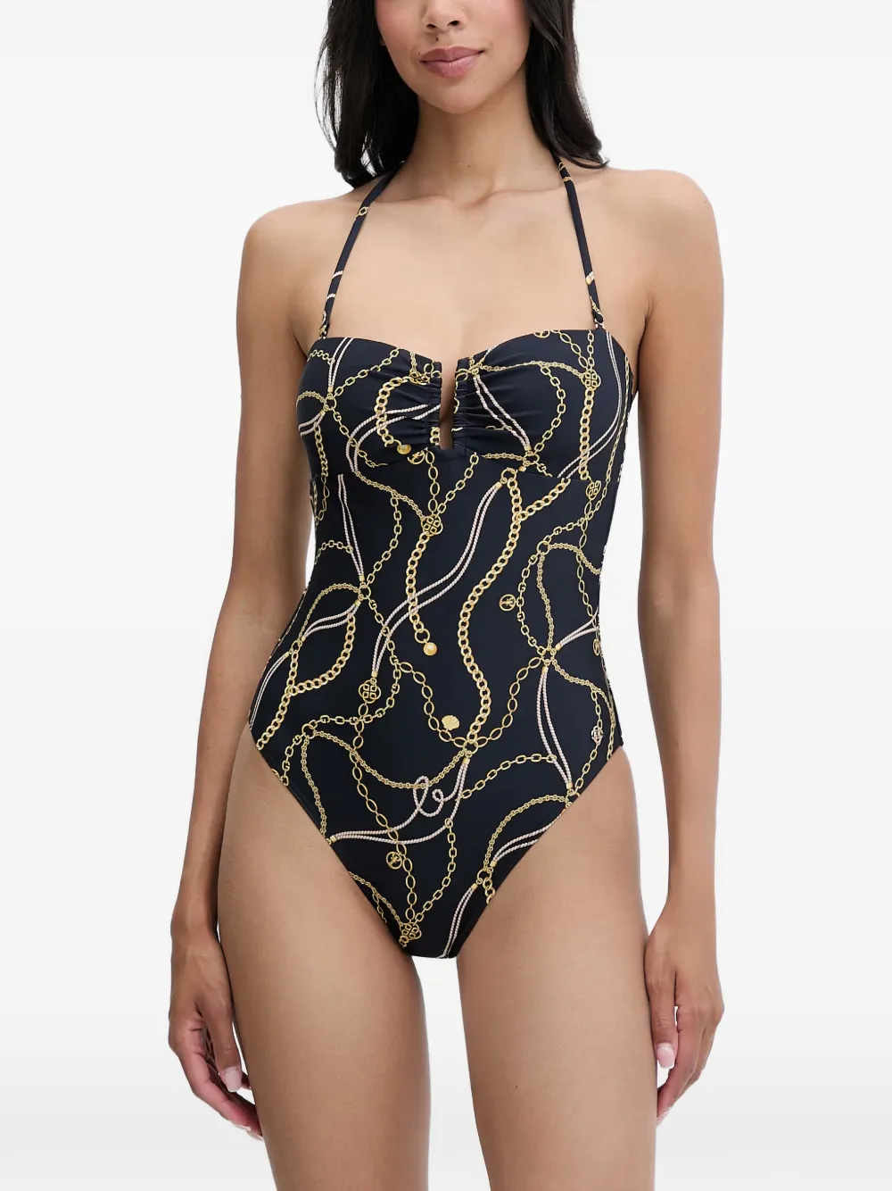 Gant chain-print halterneck swimsuit - Schwarz