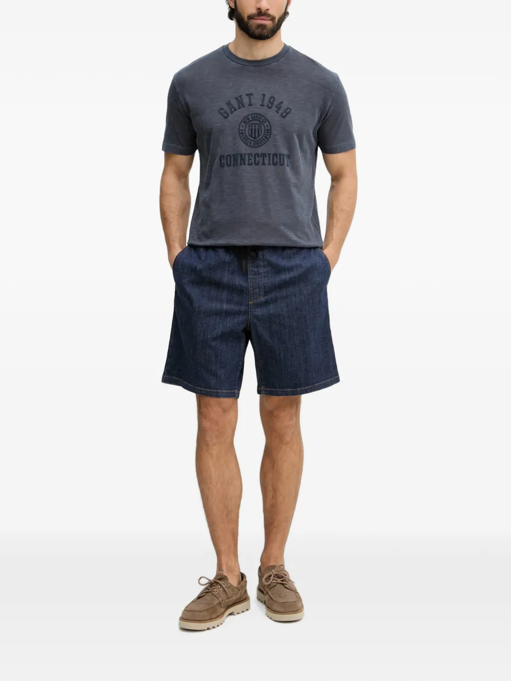Gant T-shirt met geborduurd logo Blauw
