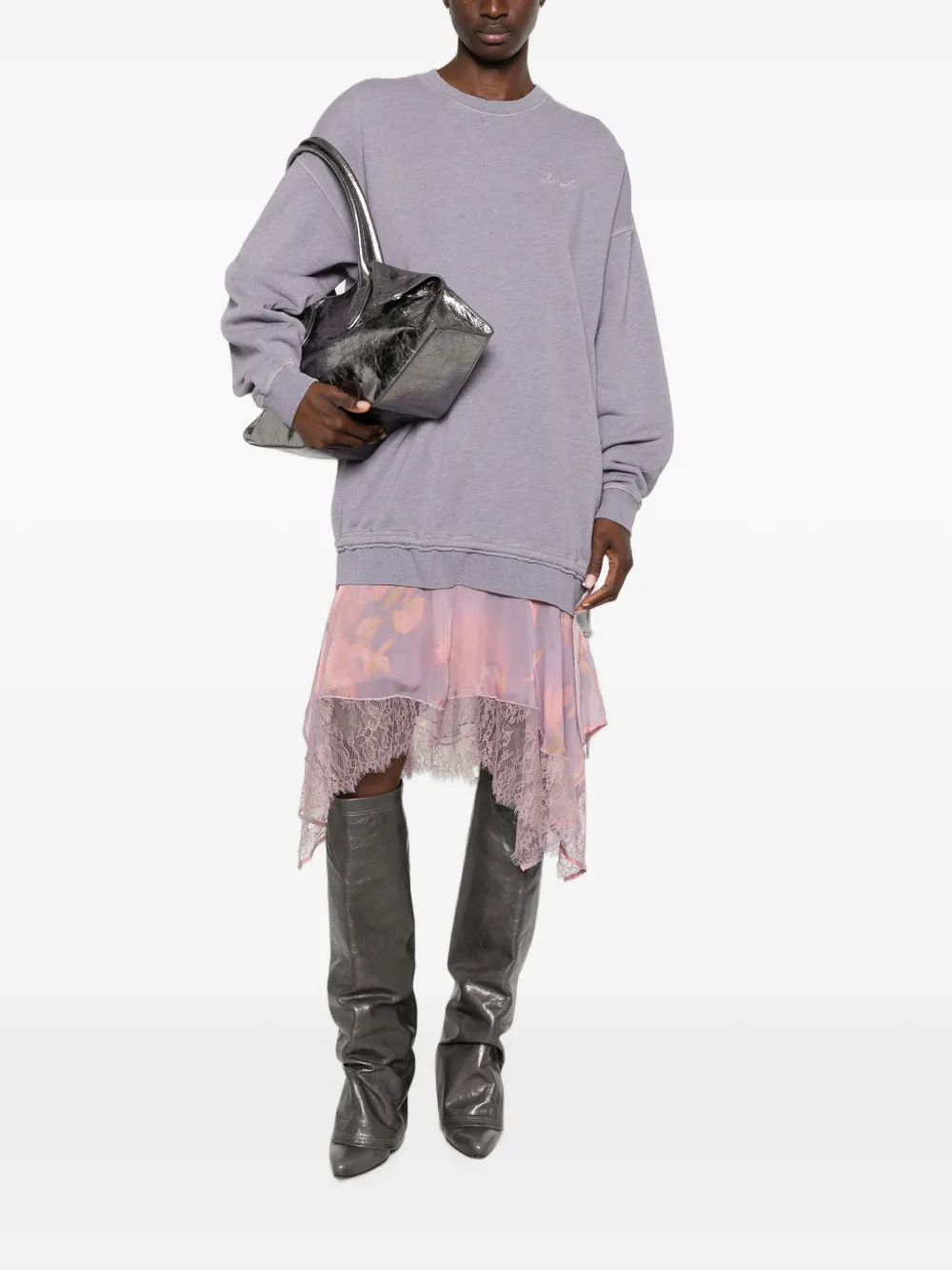 Diesel Midi-jurk met kanten afwerking Paars