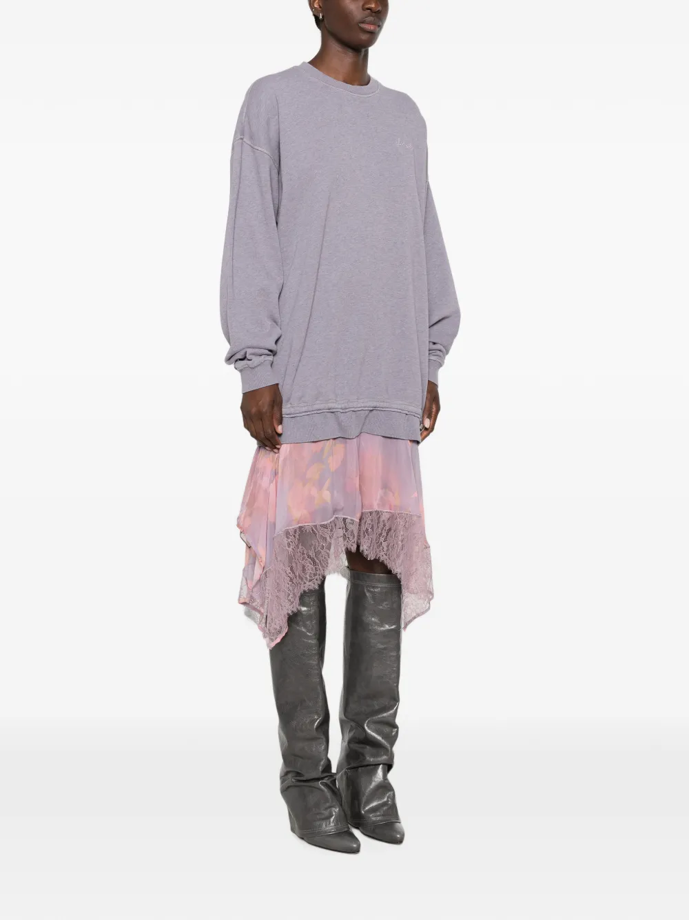 Diesel Midi-jurk met kanten afwerking Paars