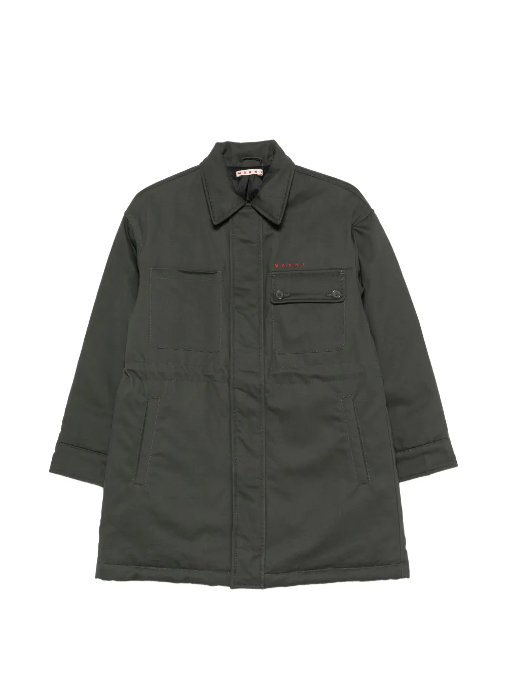 Marni Kids logo-embroidered pocket-detail coat - Verde