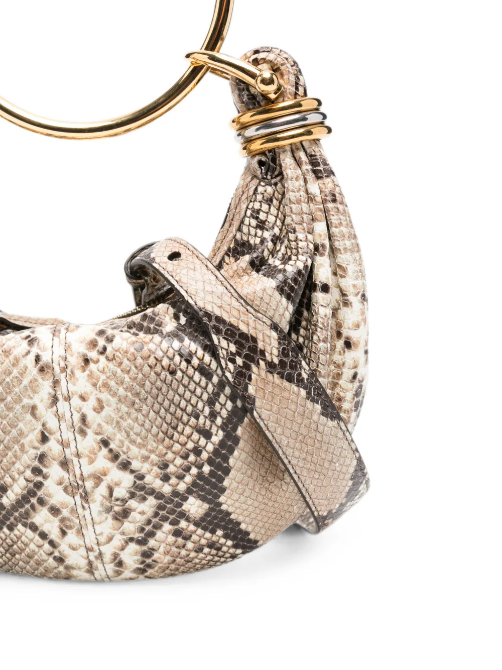 Chloé Clutch met slangen-effect en handvat Beige