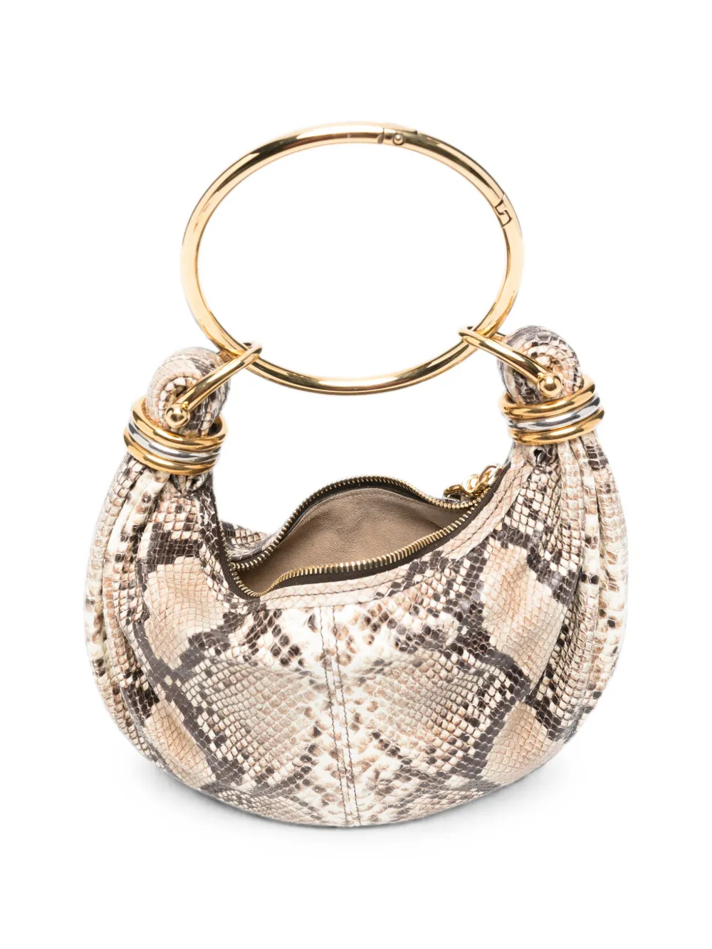 Chloé Clutch met slangen-effect en handvat Beige