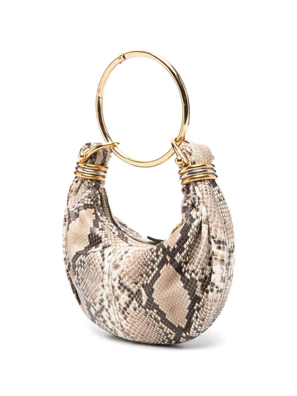 Chloé Clutch met slangen-effect en handvat Beige