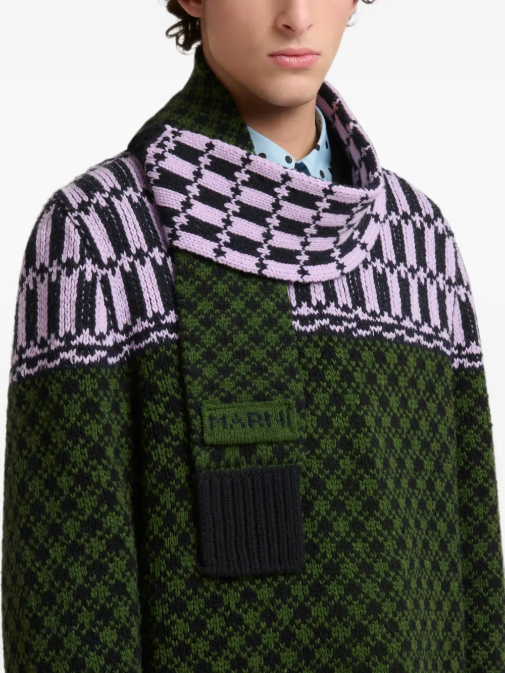 Marni Sjaal met jacquard en geribbelde afwerking Groen