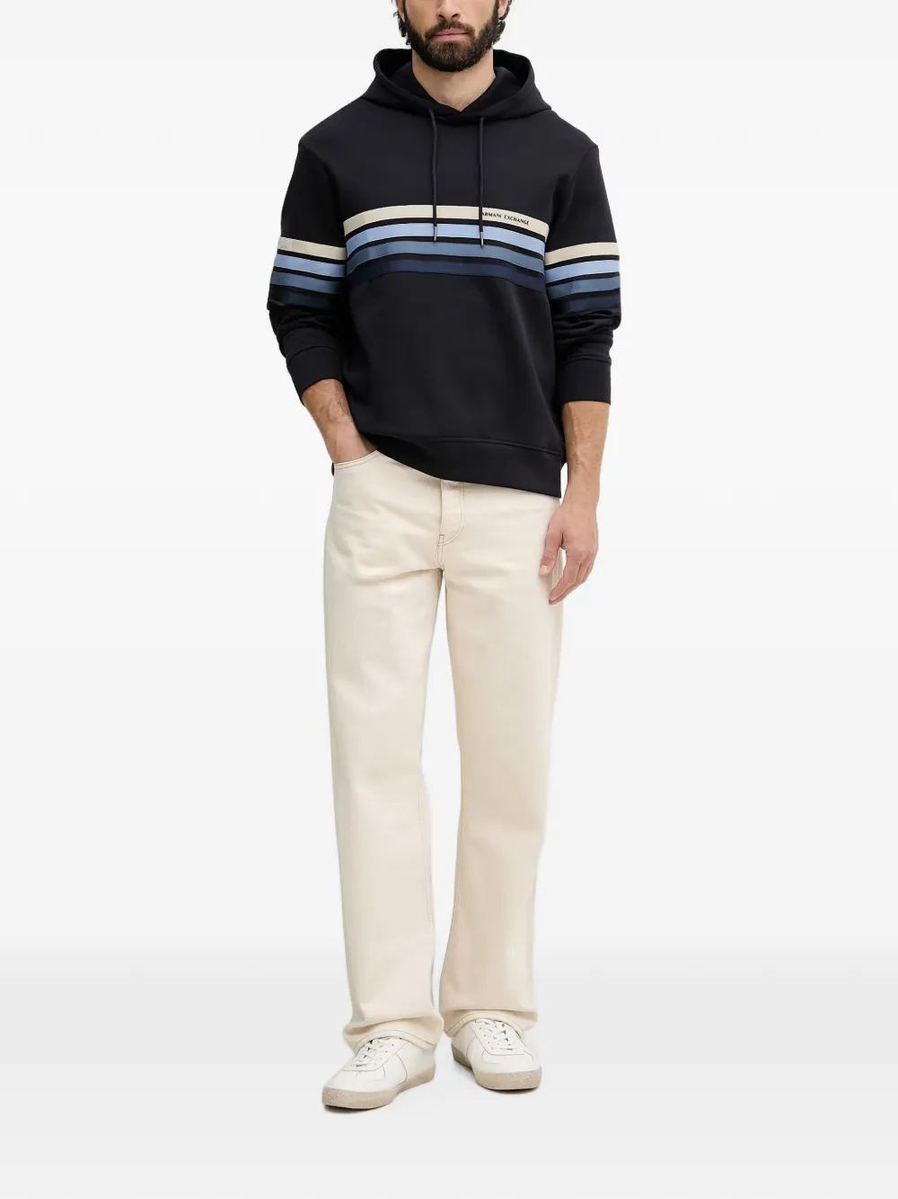 Armani Exchange Gestreepte hoodie Blauw