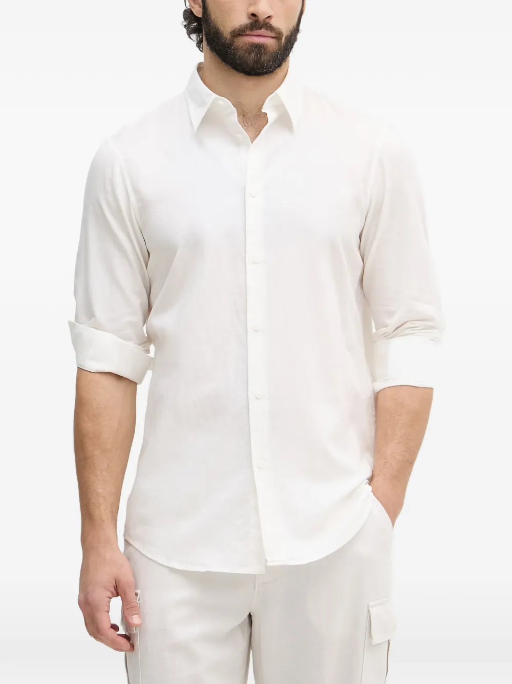 Armani Exchange logo-embroidered long-sleeve shirt - Bianco