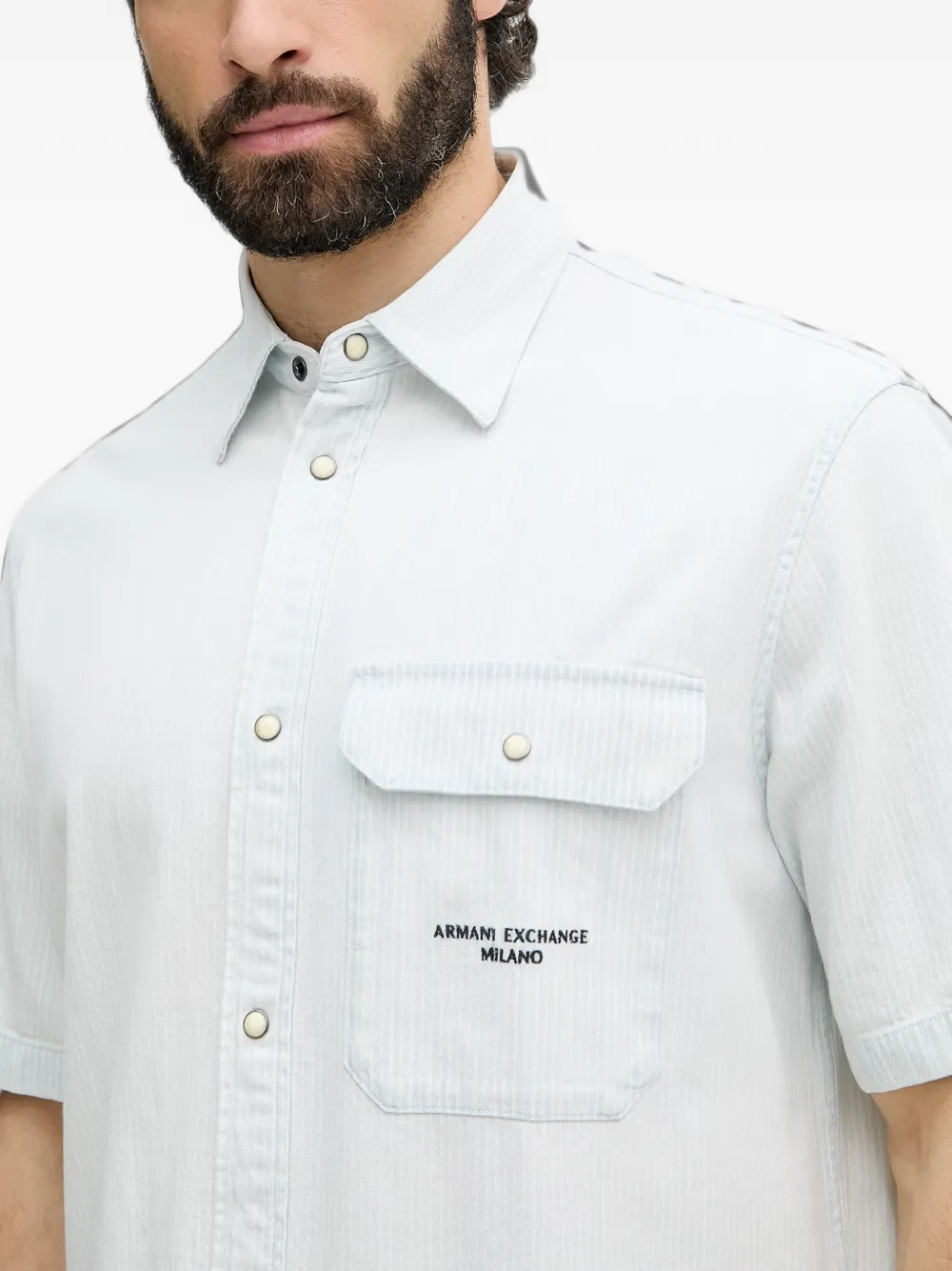 Armani Exchange pinstripe-pattern short-sleeve shirt Blauw