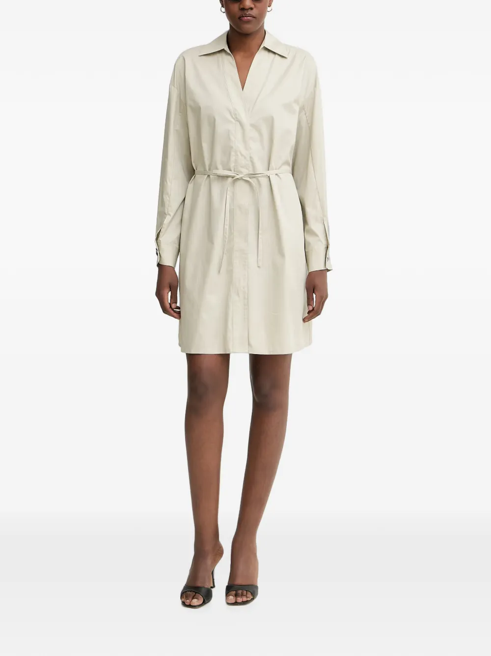 Armani Exchange Blousejurk met lange mouwen en ceintuur Beige