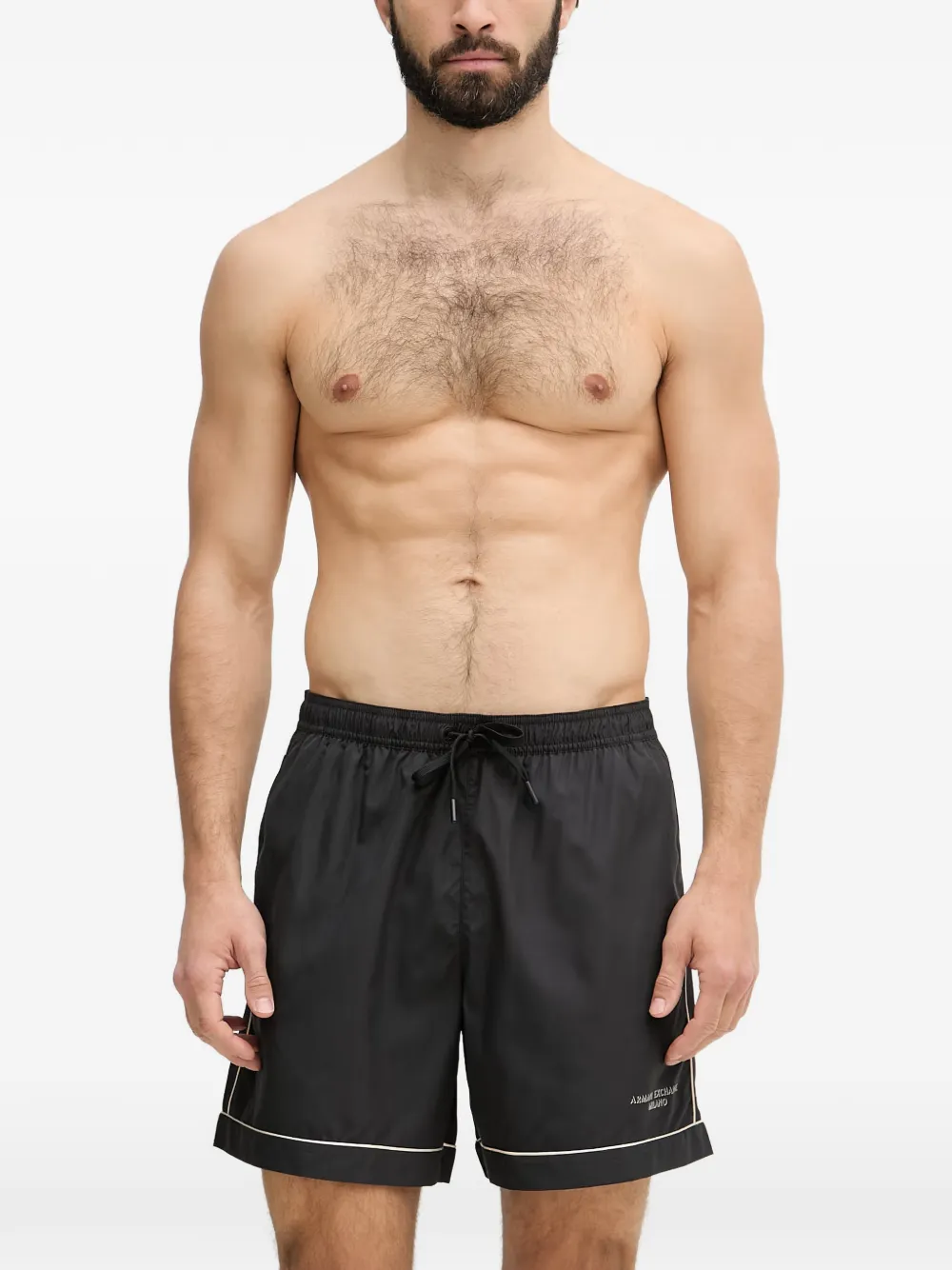 Armani Exchange Logo-print Piped Swim Shorts In Black