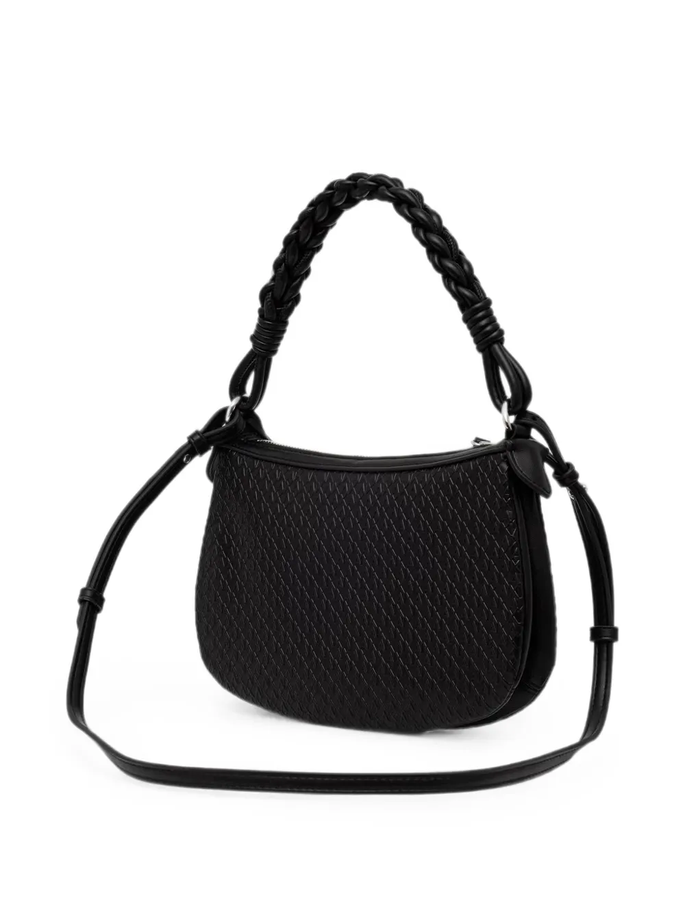 Armani Exchange Mini-schoudertas met gevlochten handvat en monogram-reliëf Zwart