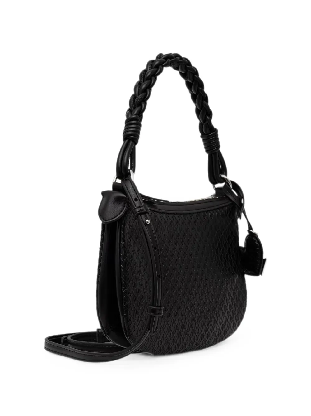 Armani Exchange Mini-schoudertas met gevlochten handvat en monogram-reliëf Zwart