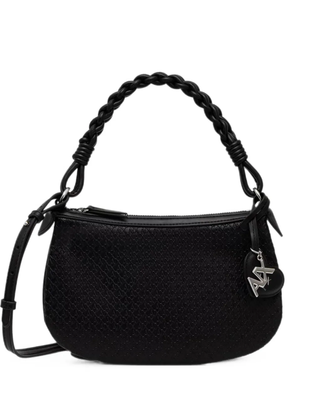 Armani Exchange mini monogram-embossed braided-handle shoulder bag - Nero