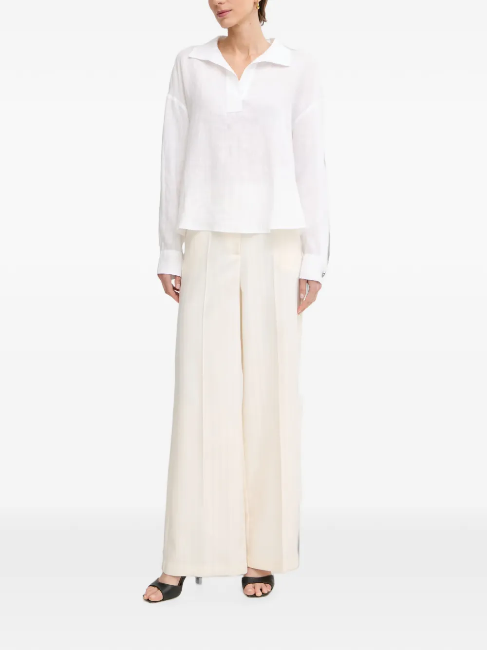Emporio Armani Linnen popeline blouse met lange mouwen Wit