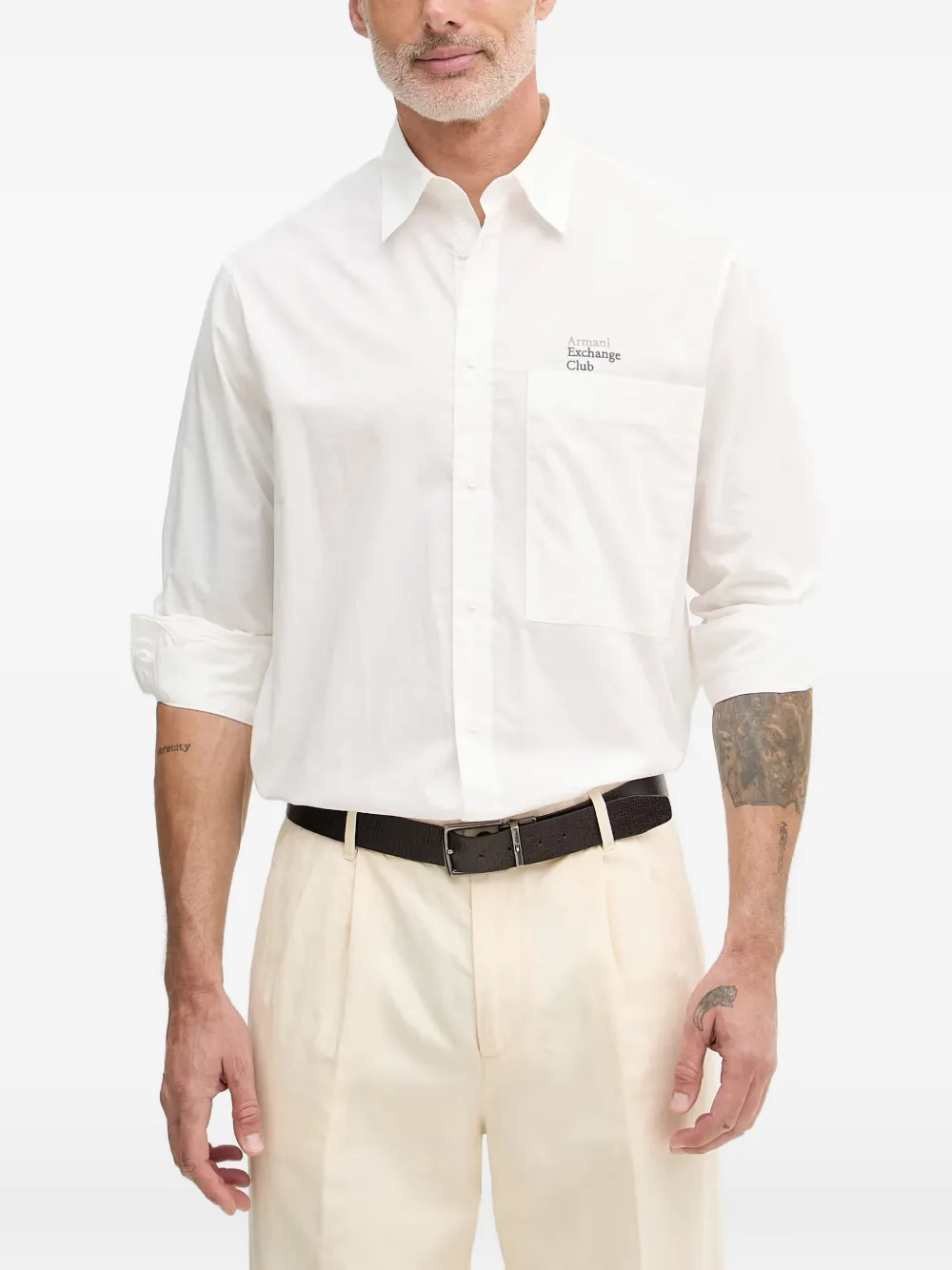 Armani Exchange logo-print chest-pocket shirt - Bianco