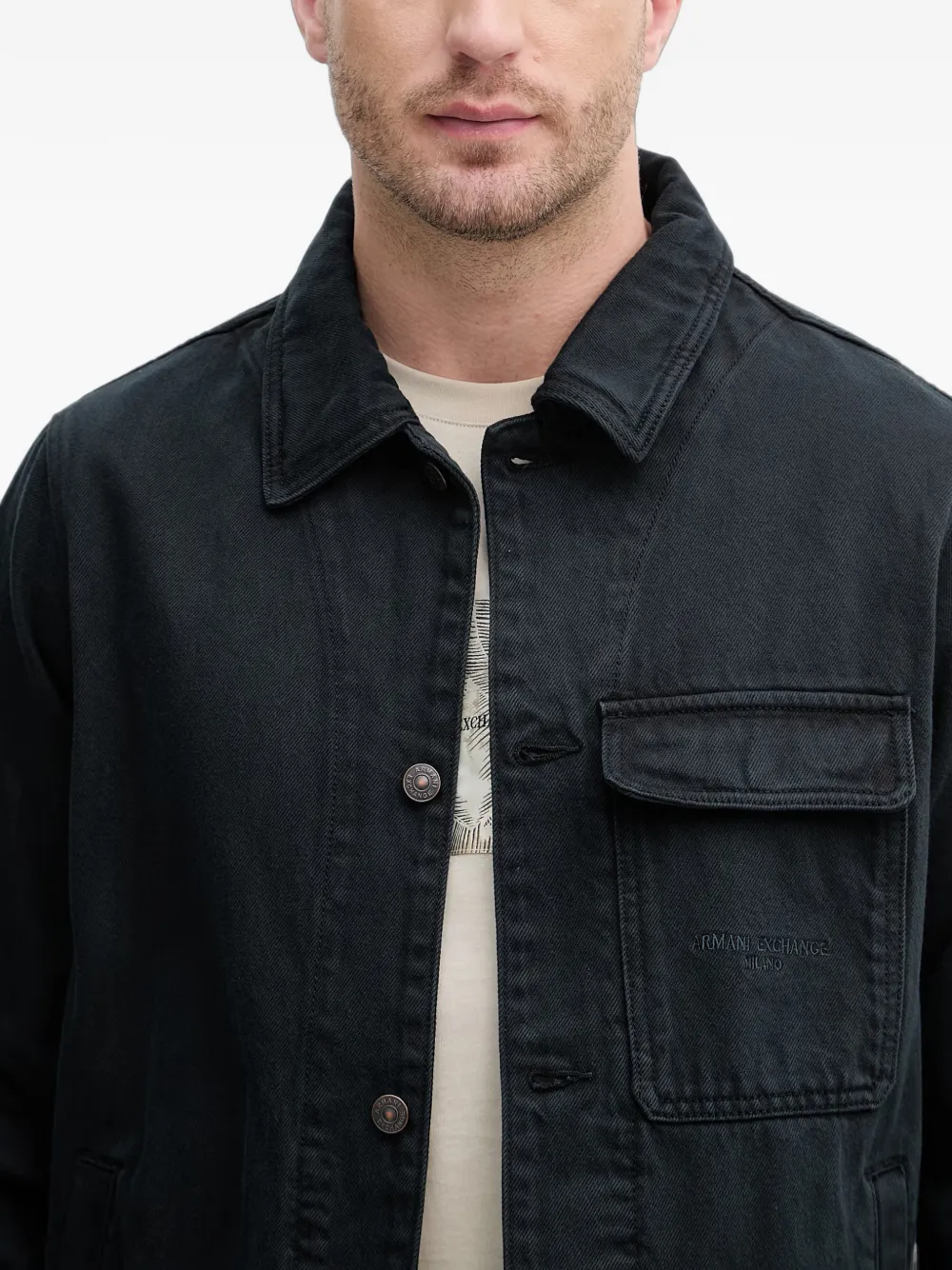 Armani Exchange Denim jack met geborduurd logo Zwart