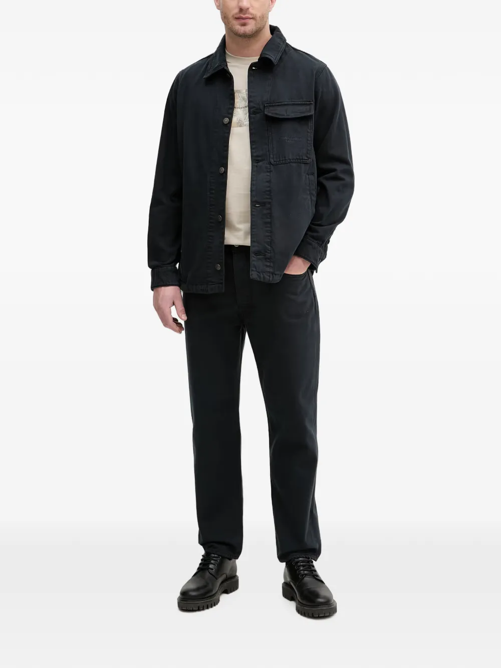 Armani Exchange Denim jack met geborduurd logo Zwart