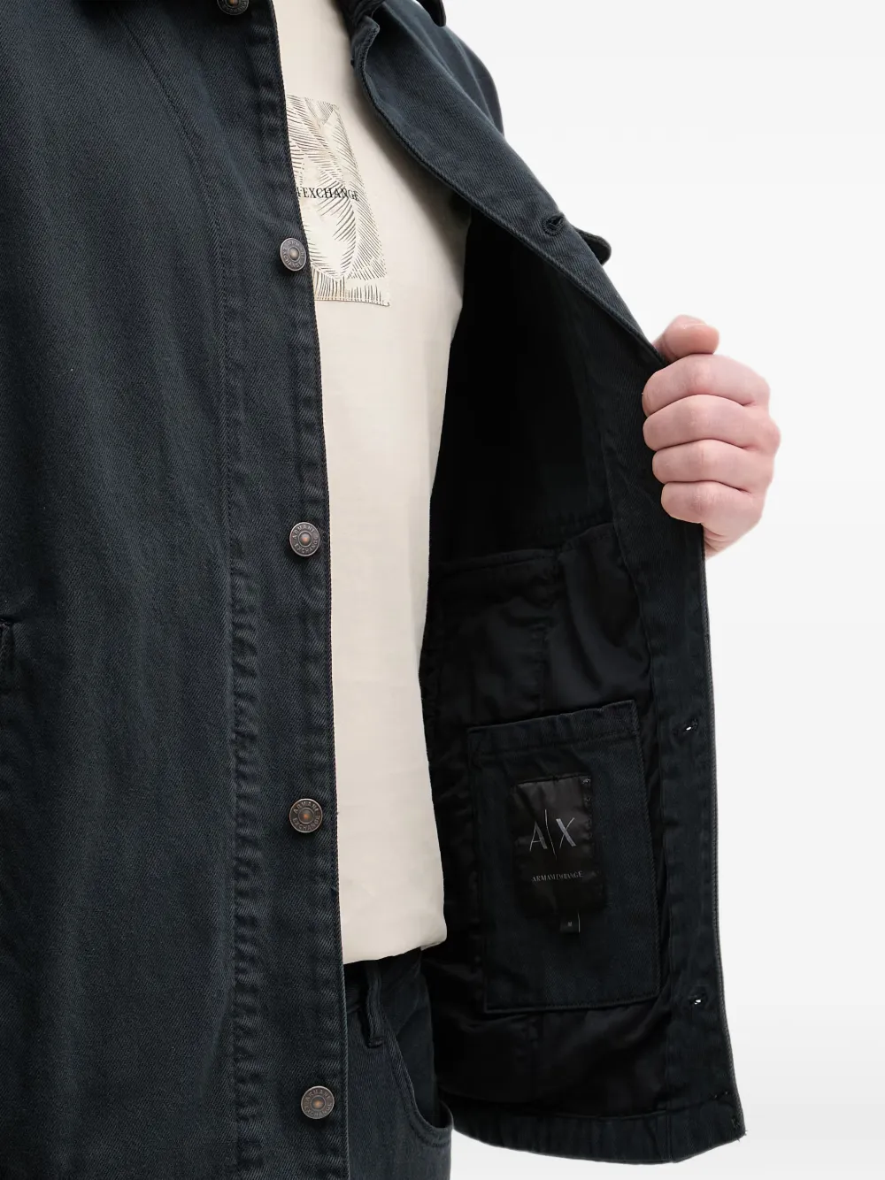 Armani Exchange Denim jack met geborduurd logo Zwart