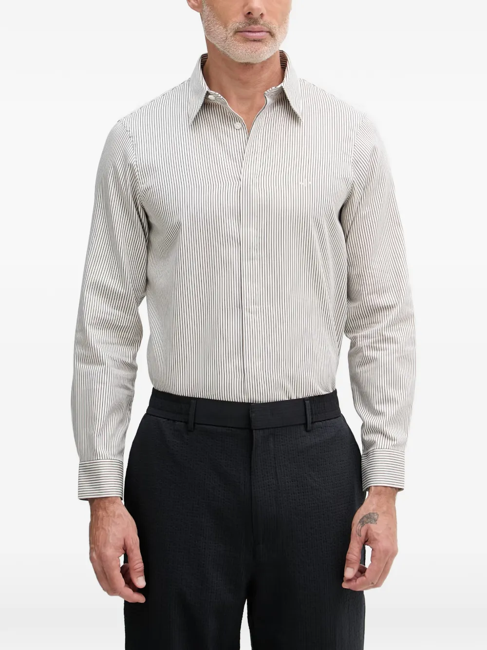 Armani Exchange vertical-stripe long-sleeve shirt - Bianco