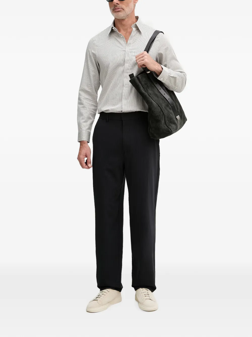 Armani Exchange vertical-stripe long-sleeve shirt Wit