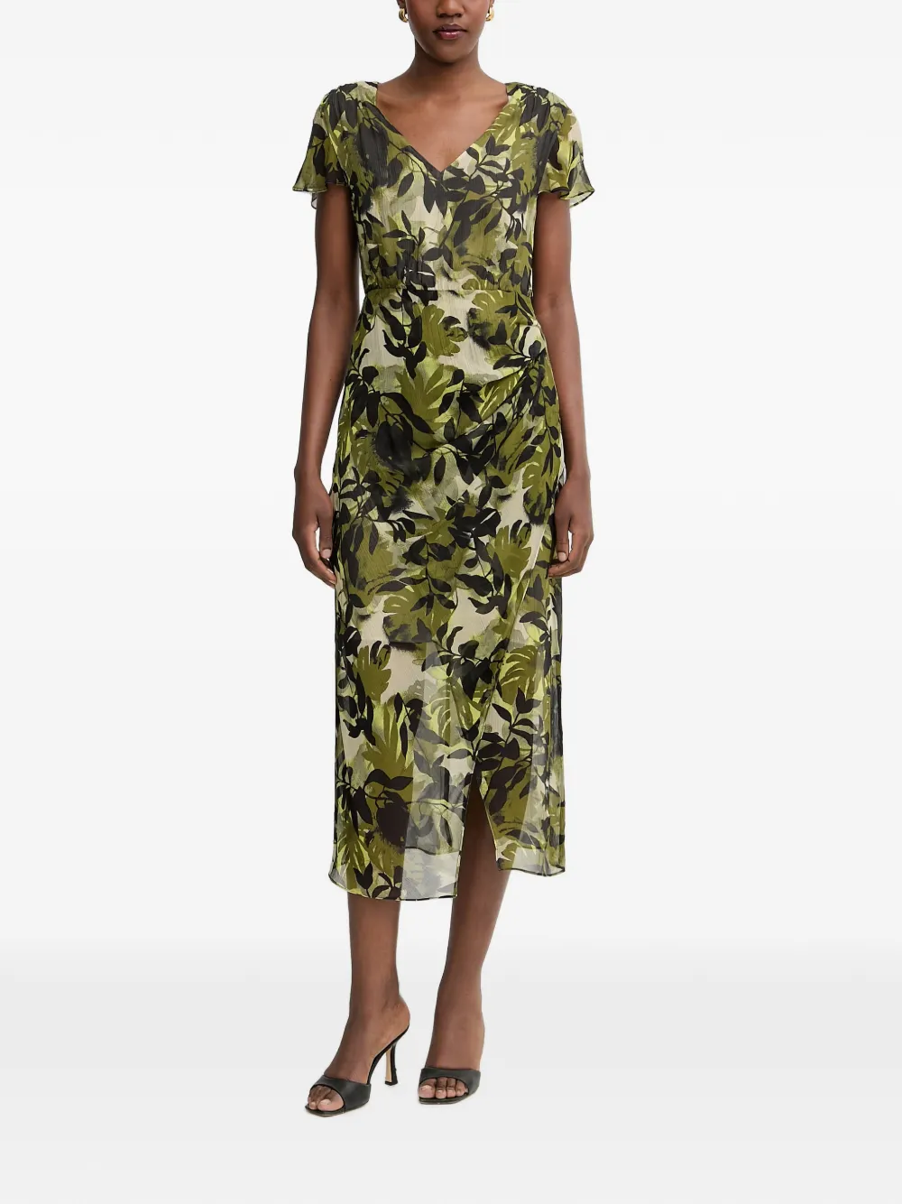 Armani Exchange Midi-jurk met bladerprint en uitgesneden details Groen
