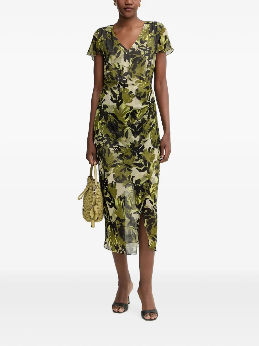 Armani Exchange leaf-print cut-out midi dress - Verde