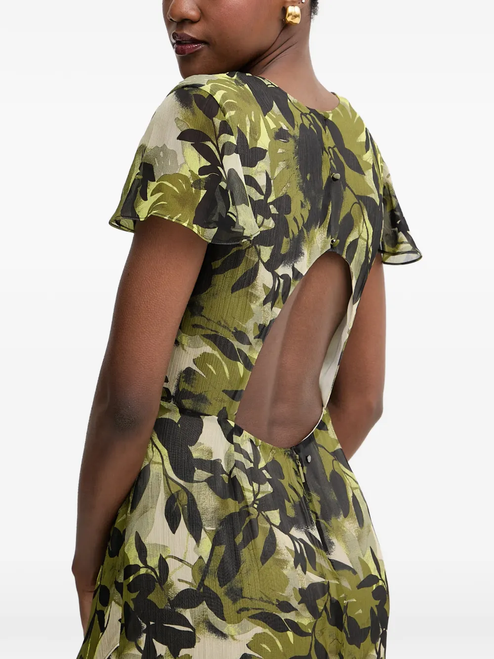 Armani Exchange Midi-jurk met bladerprint en uitgesneden details Groen