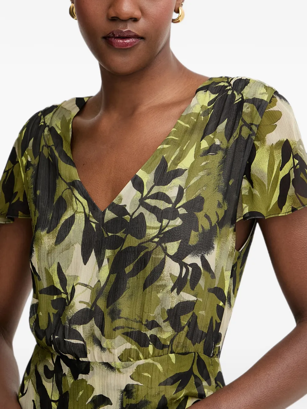 Armani Exchange Midi-jurk met bladerprint en uitgesneden details Groen