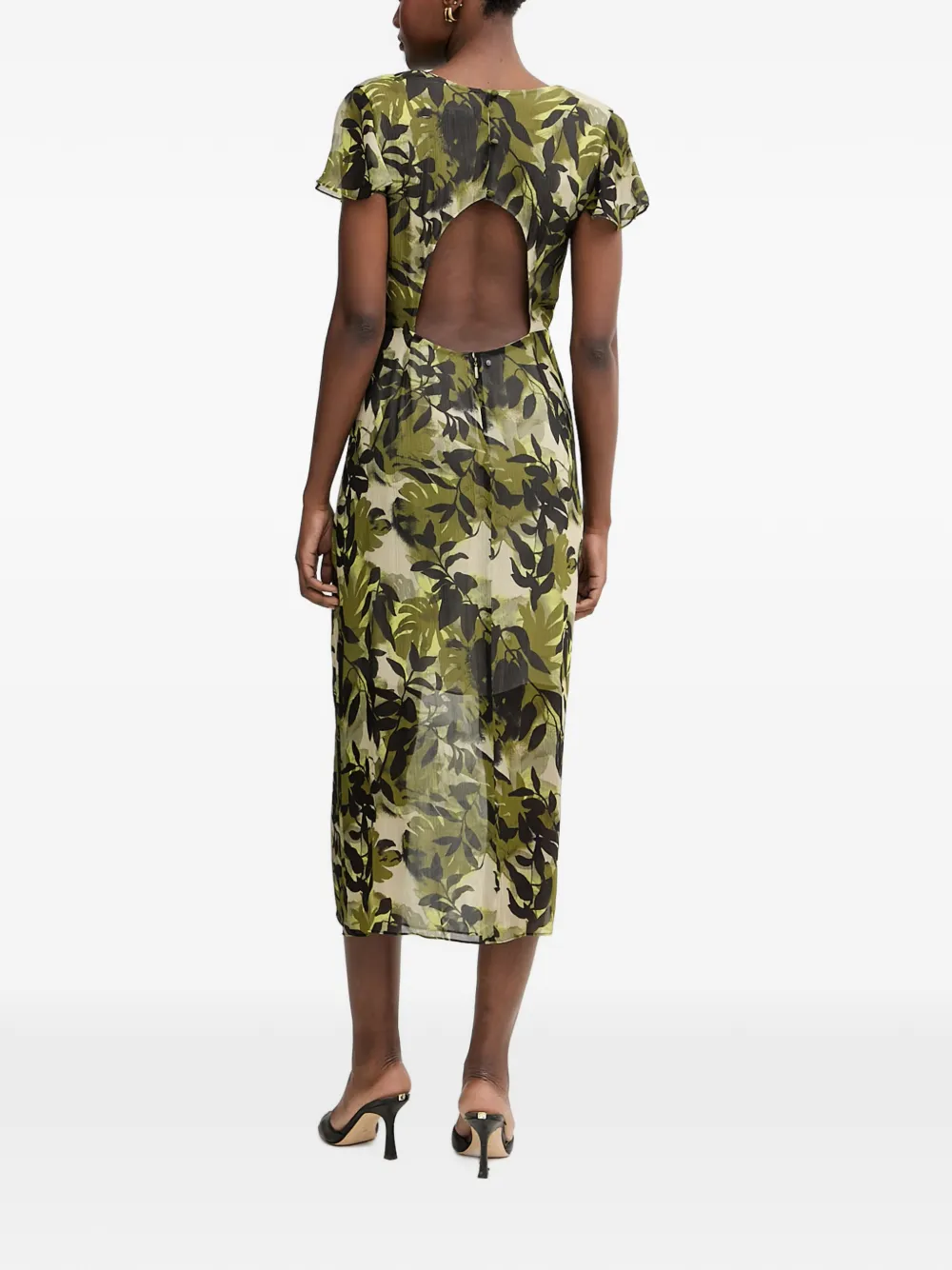 Armani Exchange Midi-jurk met bladerprint en uitgesneden details Groen