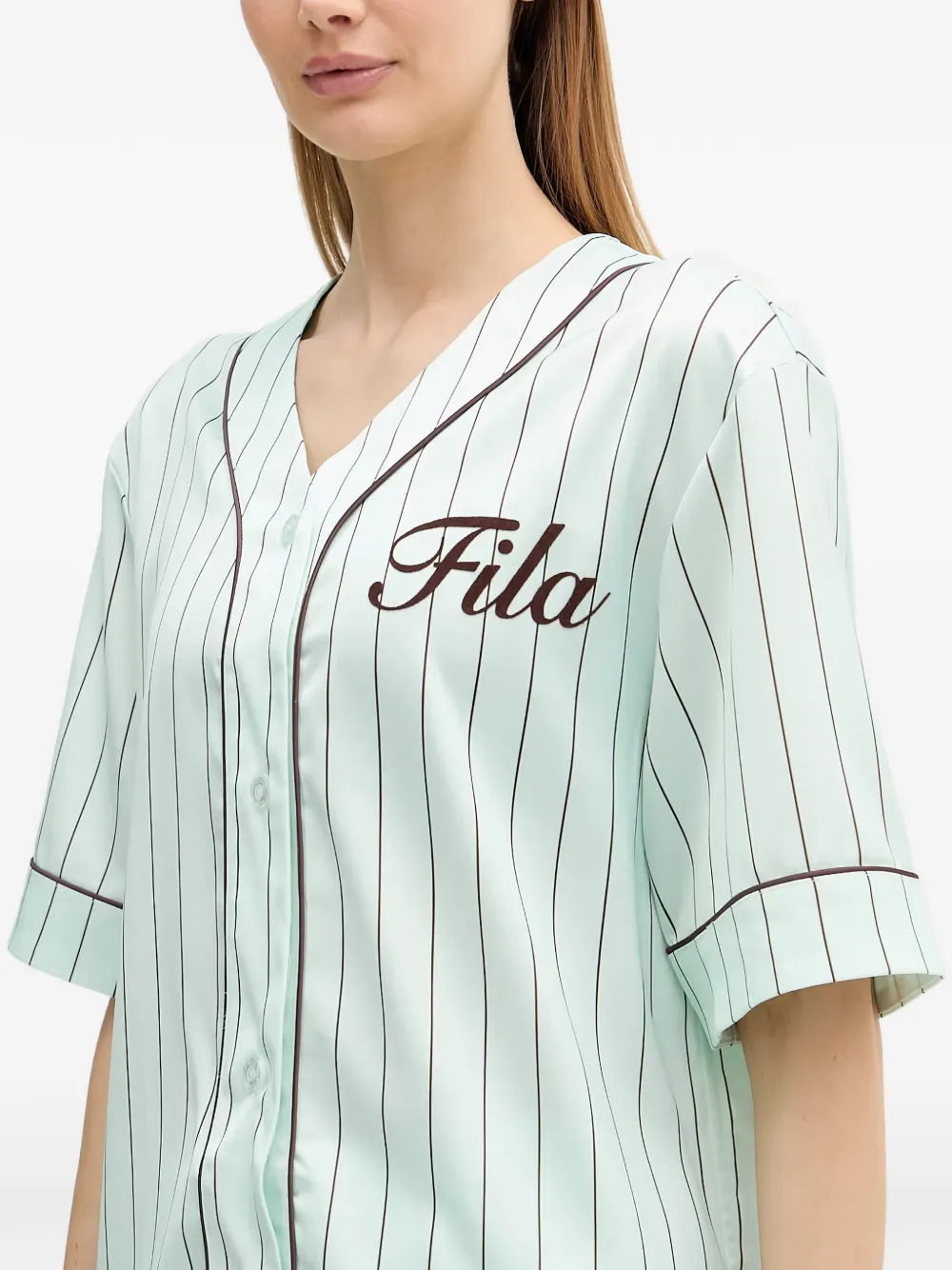 Fila Fiesole blouse met krijtstreep-print en V-hals Blauw