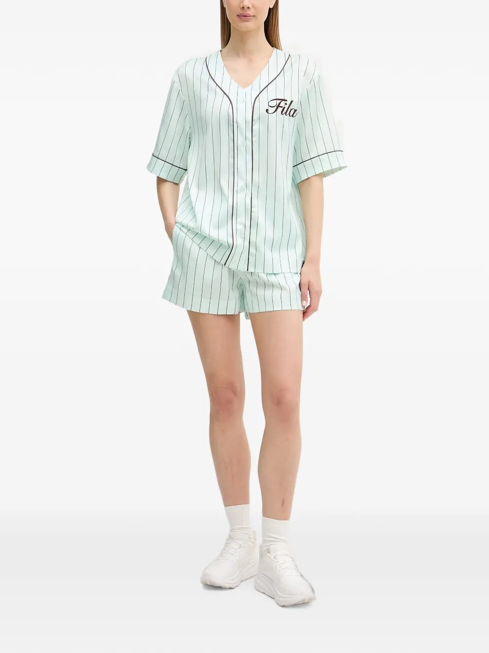 Fila Fiesole blouse met krijtstreep-print en V-hals Blauw