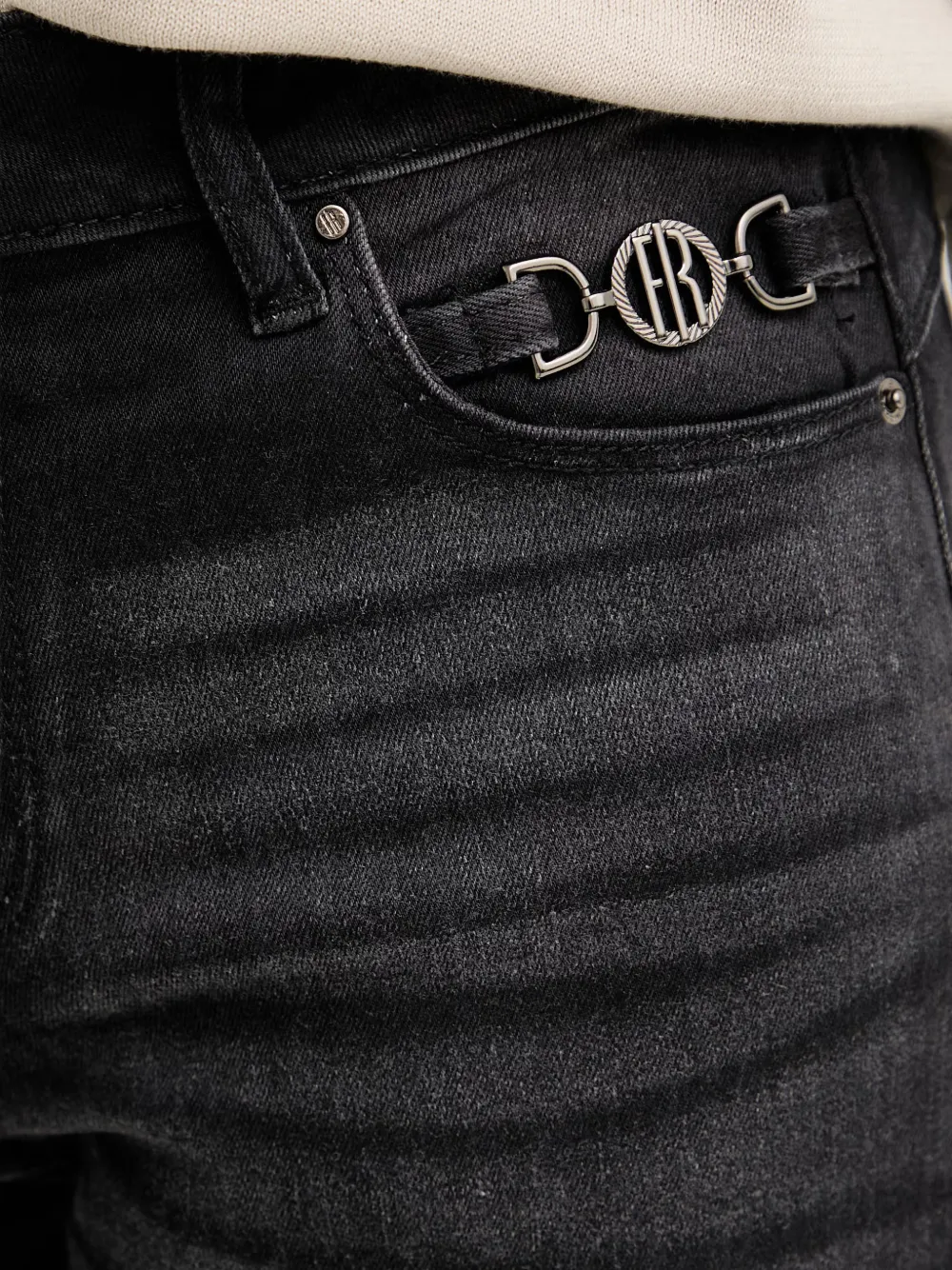 FRACOMINA Jeans met vervaagd effect en logoplakkaat Zwart