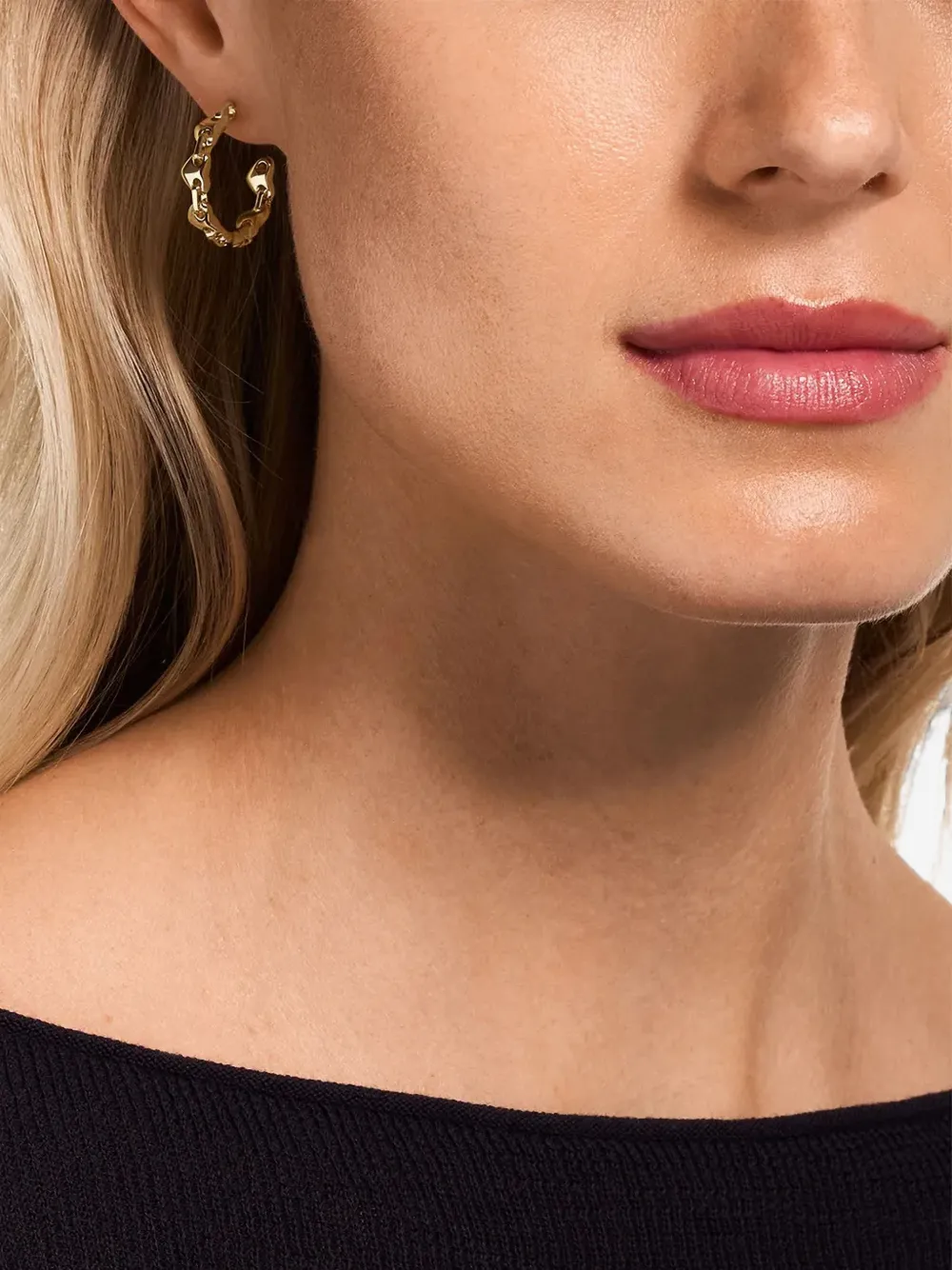 Emporio Armani Sentimental Heart-link Hoop Earrings in Gold, view 2