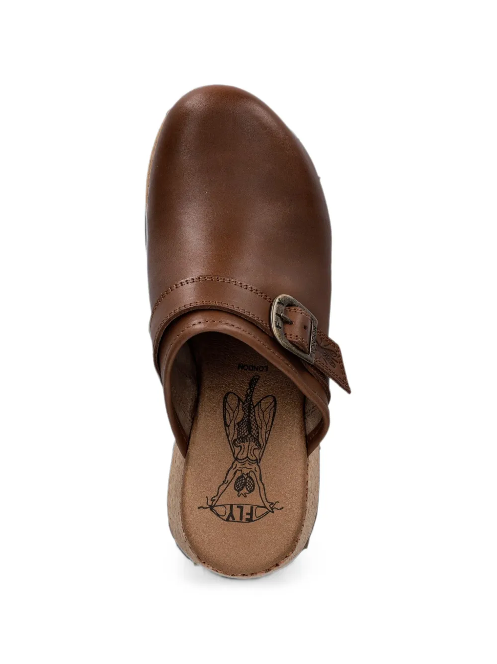 Fly London Muiltjes met gespdetail en sleehak van kurk Bruin