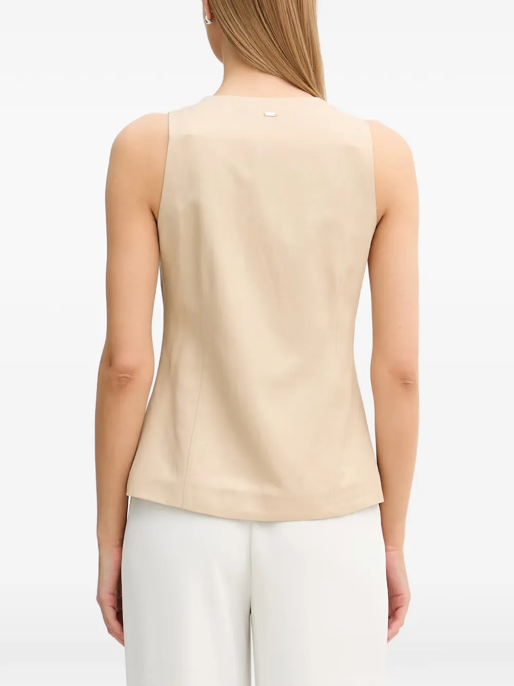 Gaudi Mouwloze top met knoopsluiting en V-hals Beige