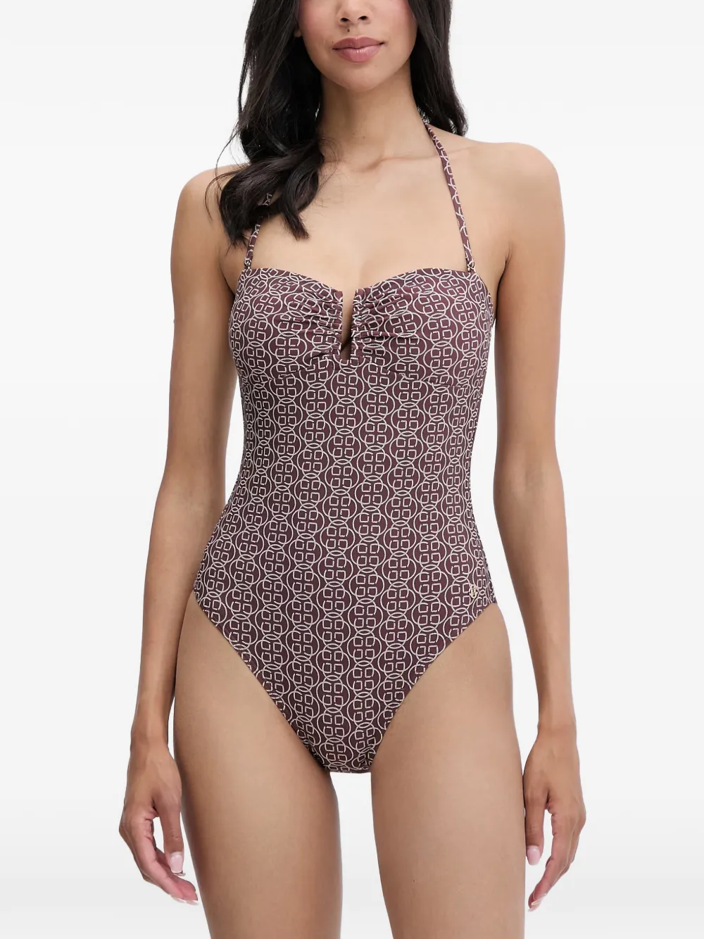Gant geometric-print halterneck swimsuit - Braun