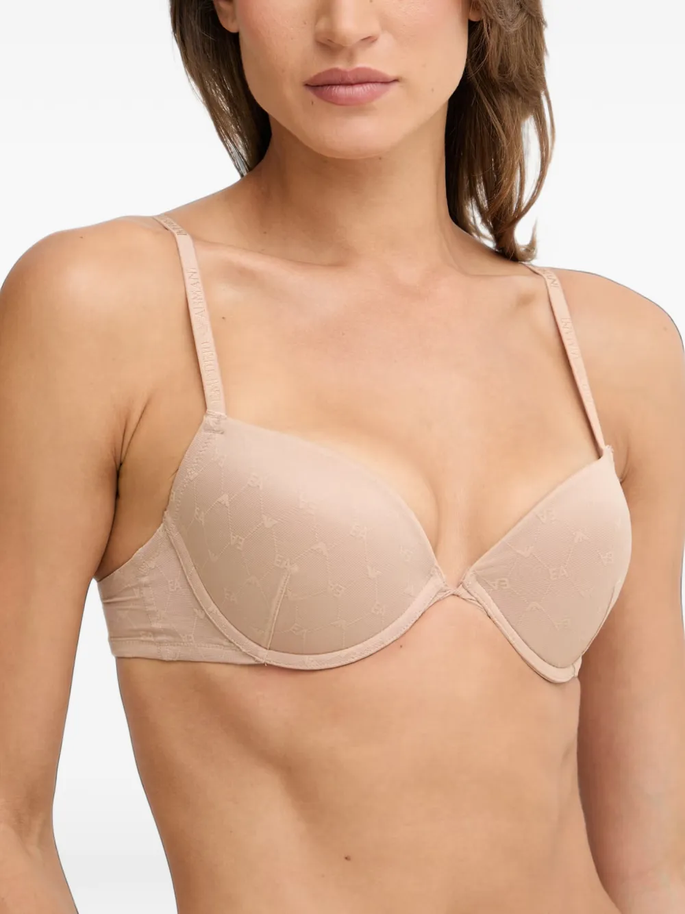 Emporio Armani Push-up bh van gerecycled mesh met adelaar-logo Beige