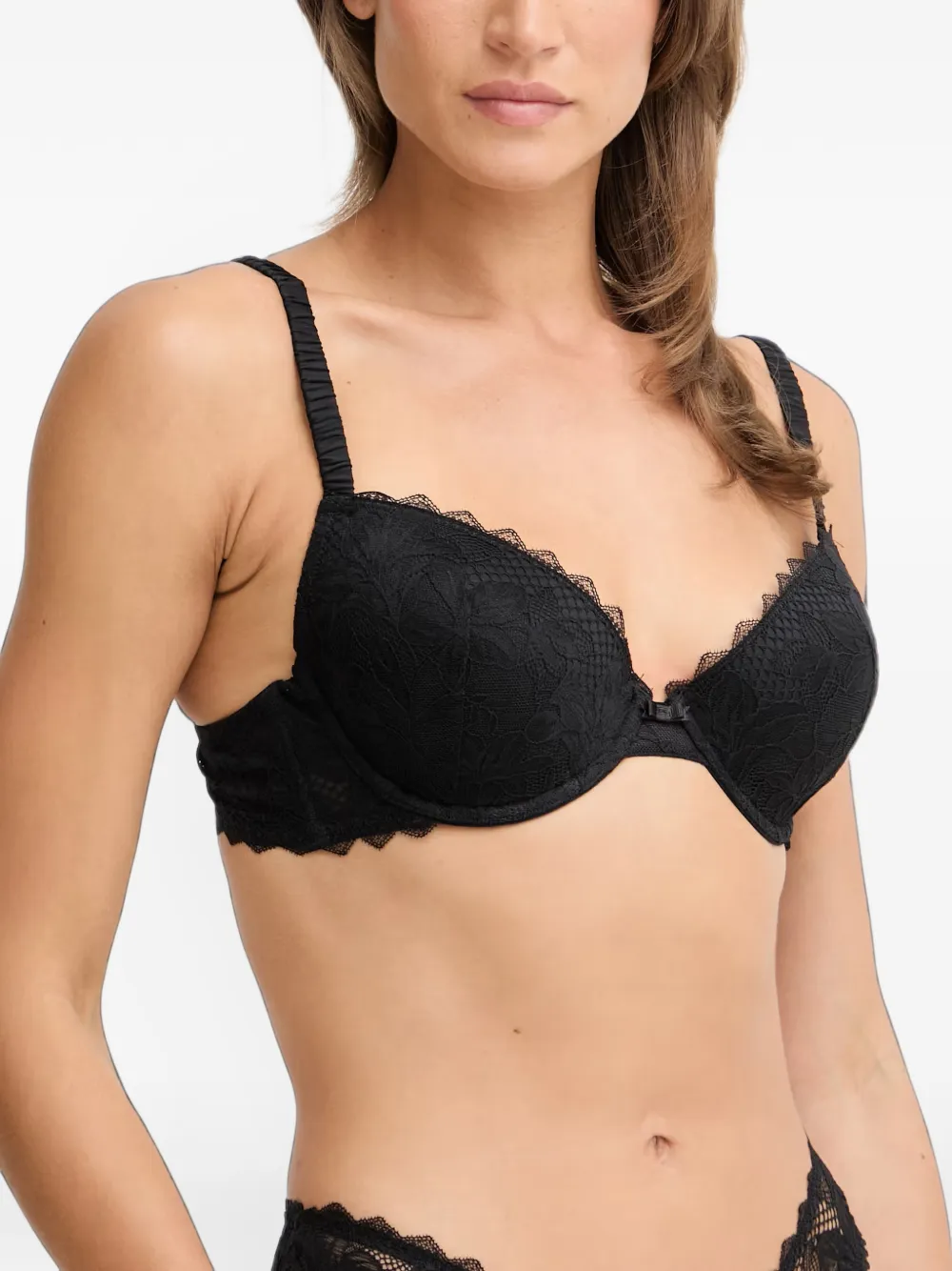 Emporio Armani lace-overlay scalloped-edge bra - Schwarz