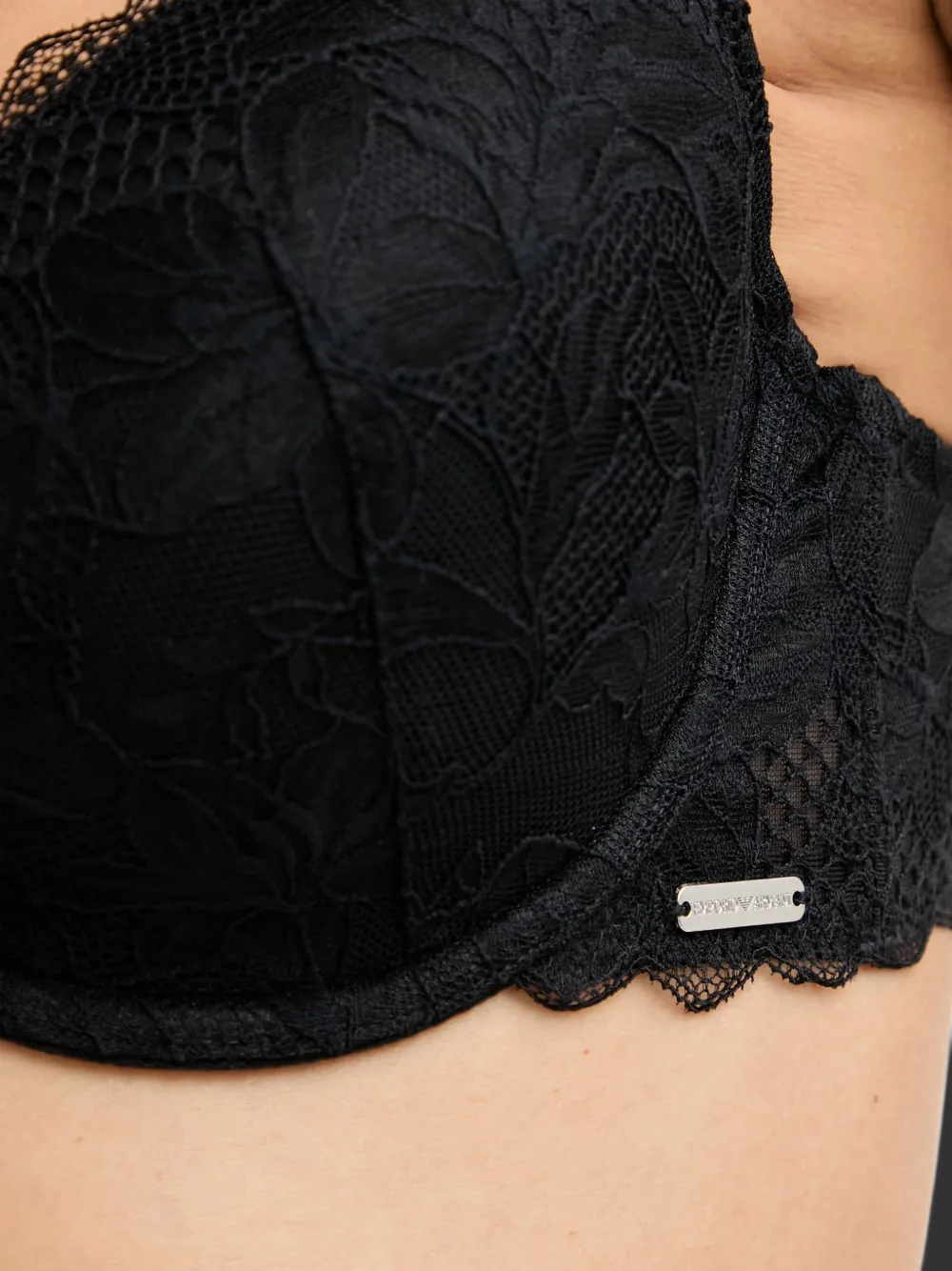 Emporio Armani Bh met gewelfde afwerking en kanten laag Zwart