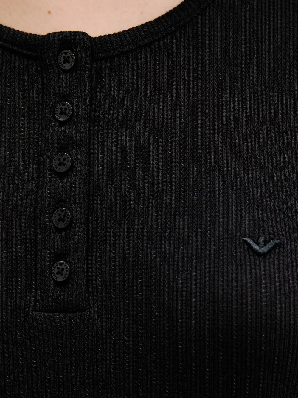 Emporio Armani Geribbelde nachtjapon met kanten afwerking Zwart