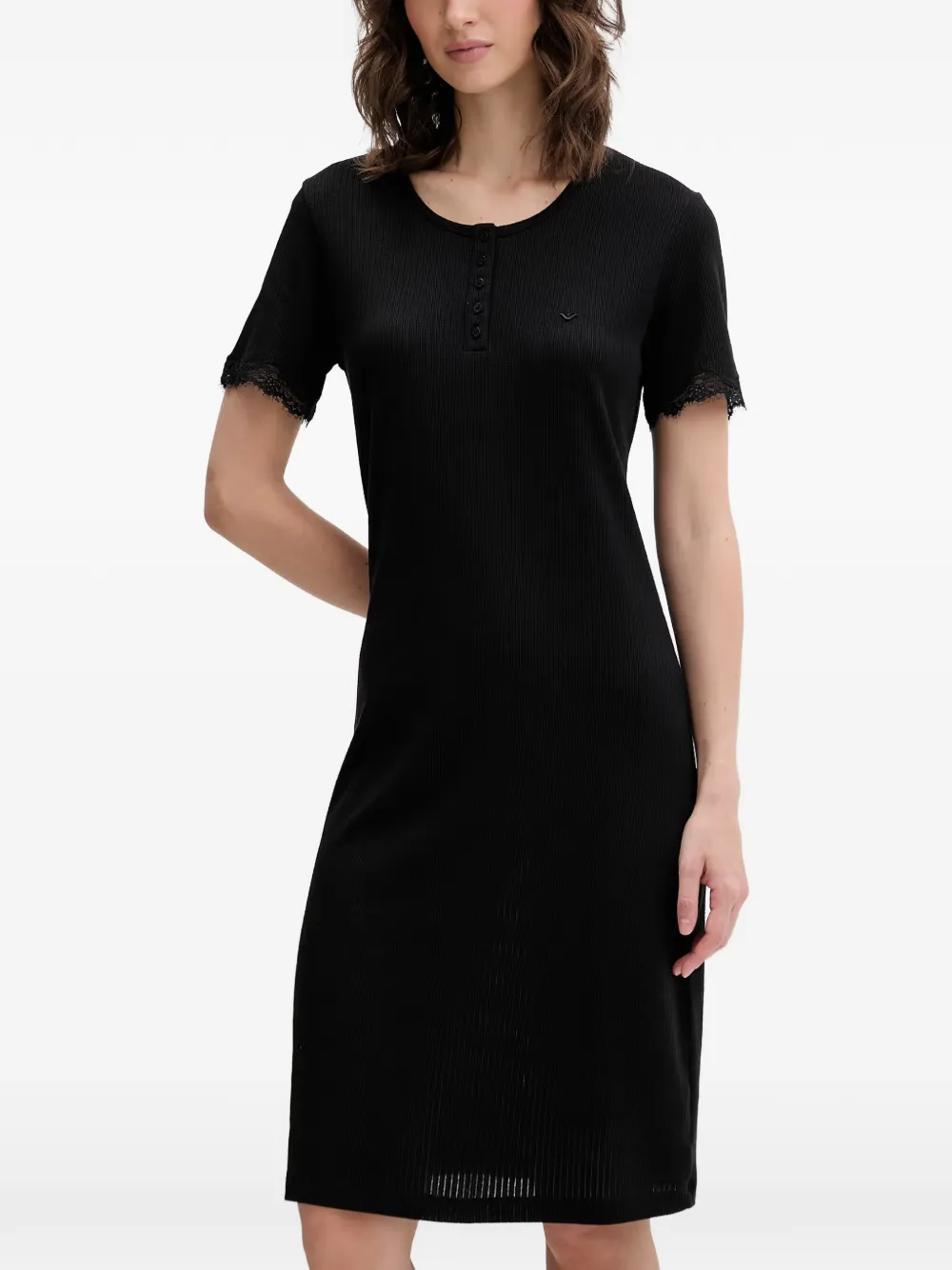 Emporio Armani lace-trim ribbed nightdress - Schwarz