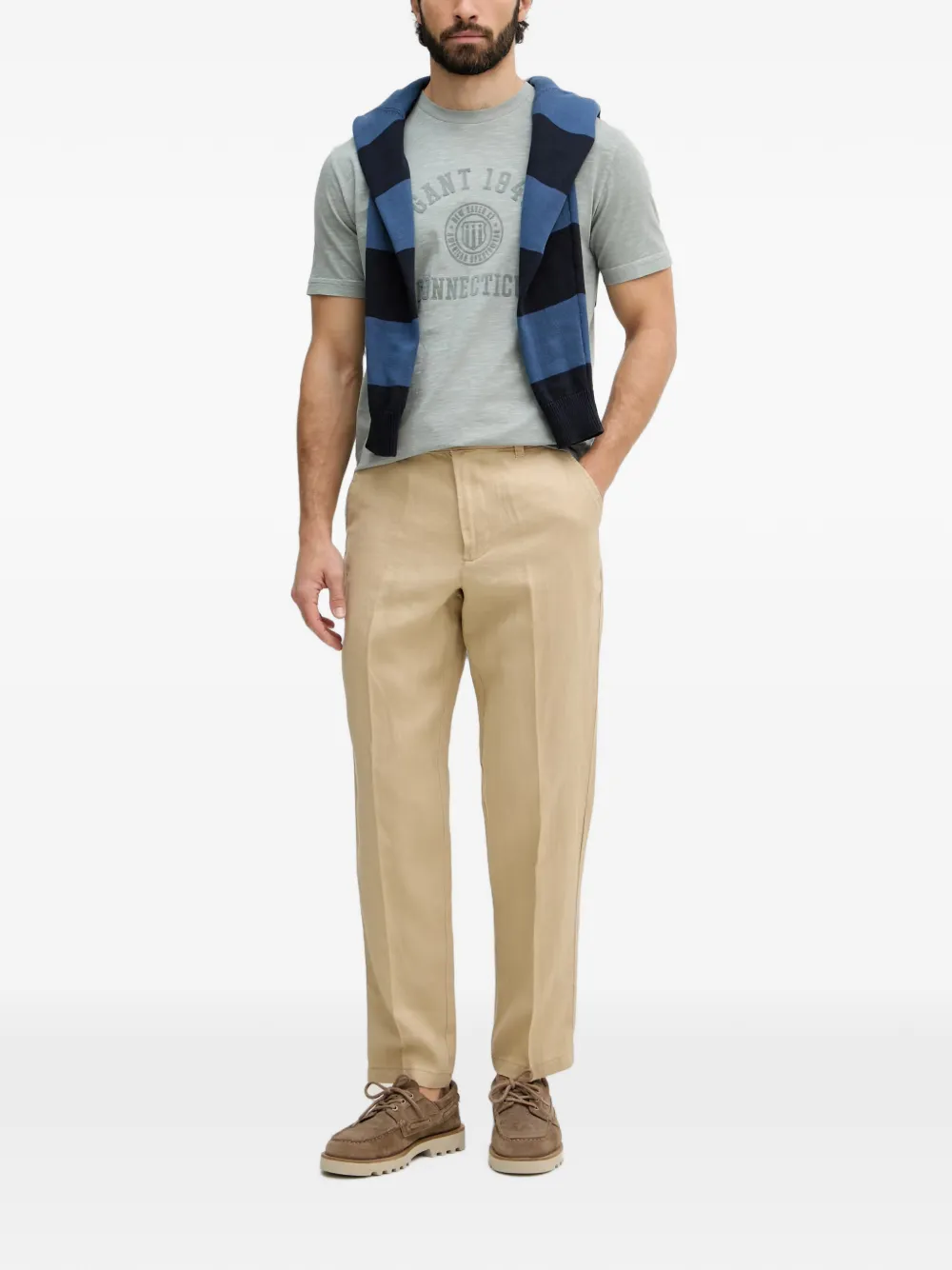 Gant T-shirt met slub-textuur en logo-print Groen