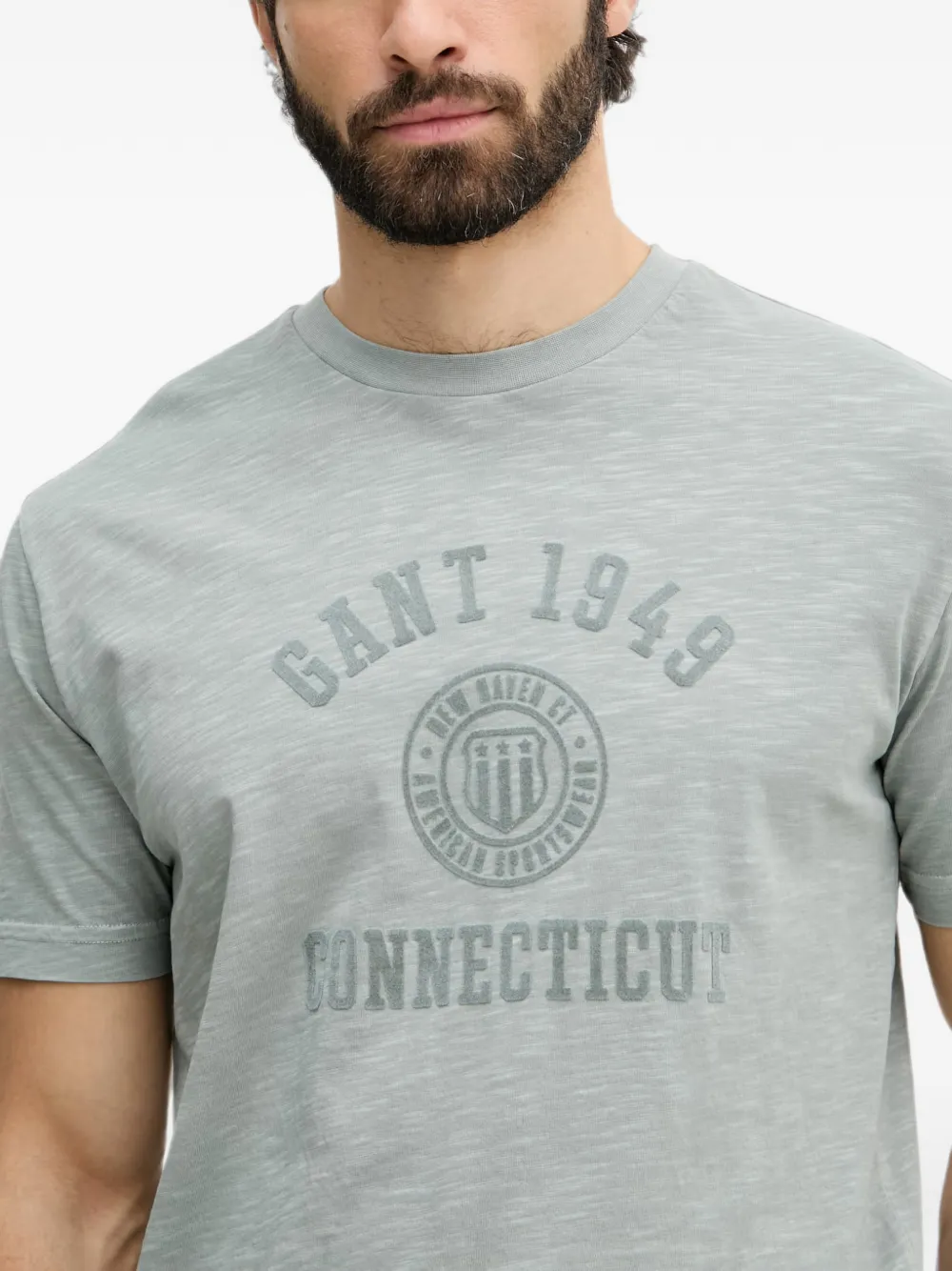 Gant T-shirt met slub-textuur en logo-print Groen