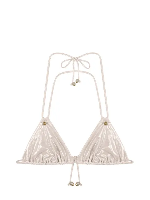 God Save Queens La Brisa pearl-embellished metallic bikini top