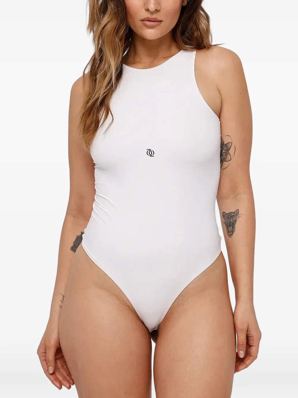 God Save Queens Logo-print Sleeveless Swimsuit In White